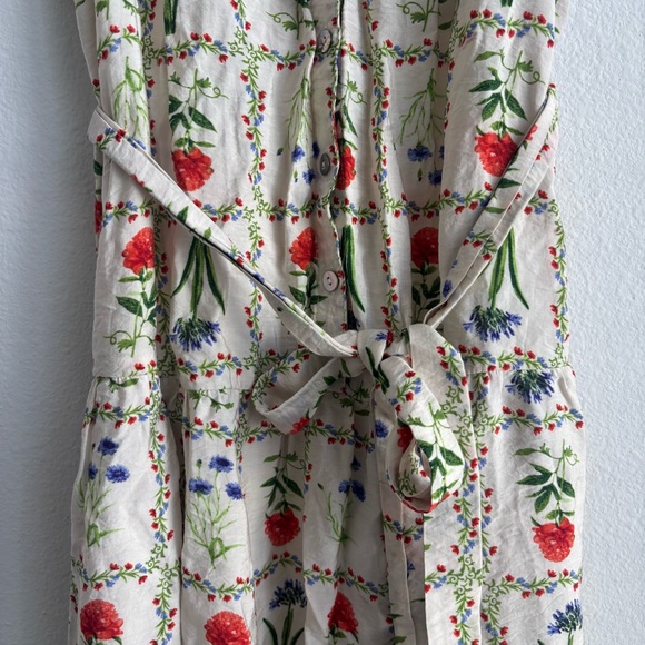 femme de lune Cream Tiered Floral Bohemian Midi Dress Ruffled Sleeve Tie Waist - Picture 4 of 9